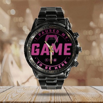 Discover I paused my Game to be here pink edition 3 Calendar Steel Band Watch
