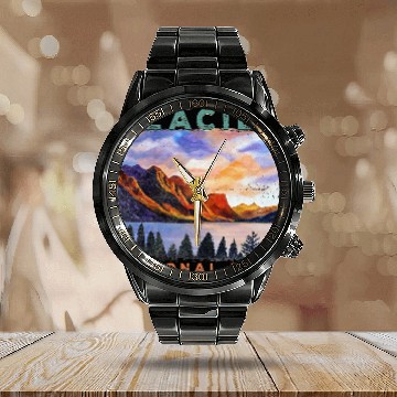 Discover Glacier National Park Retro US Montana Parks Calendar Steel Band Watch