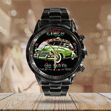 Discover Cinco de mayo ,independence day, mexico,green car, Calendar Steel Band Watch