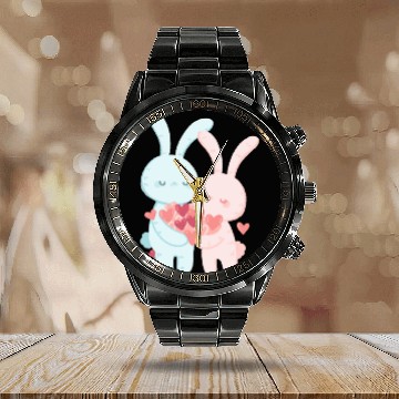 Discover Whimsical Duo: Creative Couple Graphics Design Calendar Steel Band Watch