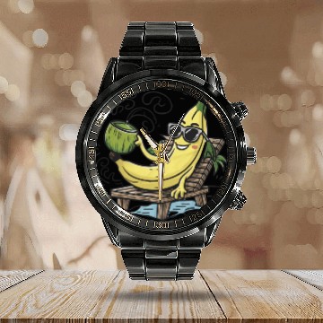 Discover Tropical Paradise: Tranquil Beach Sunset Calendar Steel Band Watch