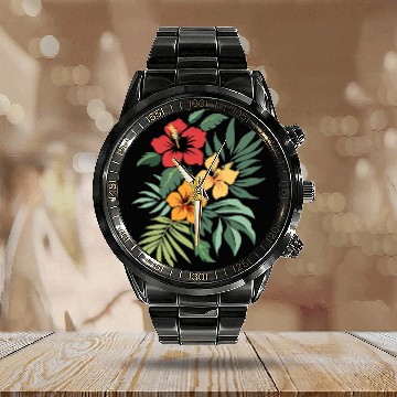 Discover Hibiscus Calendar Steel Band Watch
