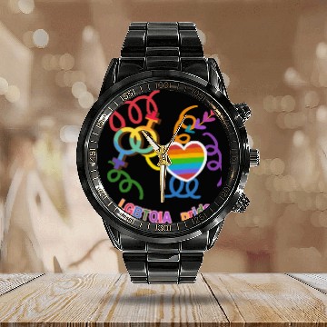 Discover LGBTQIA+ Pride Rainbow Heart Calendar Steel Band Watch