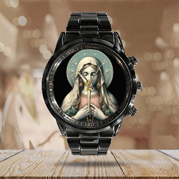 Discover Serene Madonna ic Image Calendar Steel Band Watch