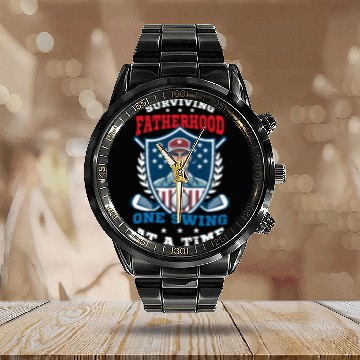 Discover 4th Of July Golf Surviving Fatherhood Swing Calendar Steel Band Watch