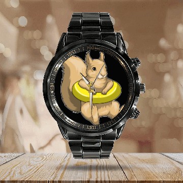 Discover Squirrel Swimming Swim ring Calendar Steel Band Watch