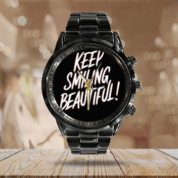 Discover Keep Smiling Beautiful Positive Affirmation Calendar Steel Band Watch