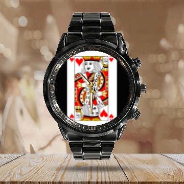 Discover King of Hearts Playing Card Calendar Steel Band Watch