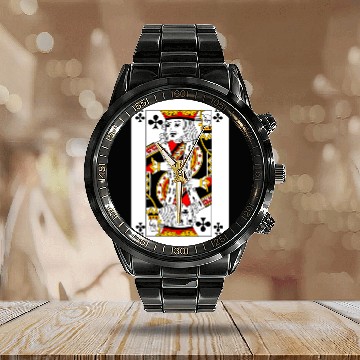 Discover King of Clubs Playing Card Calendar Steel Band Watch