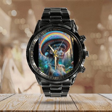 Discover Magic Mushroom Fairy Calendar Steel Band Watch