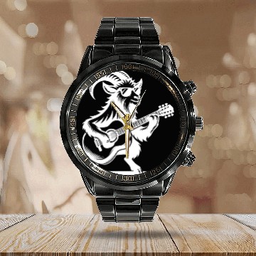 Discover Goat Guitarist Band Design In White Calendar Steel Band Watch