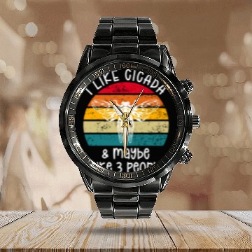 Discover I Like Cicada & Maybe Like 3 People, Retro Sunset Calendar Steel Band Watch