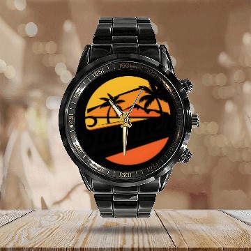 Discover Chill Summer Vibes Palm Trees Calendar Steel Band Watch