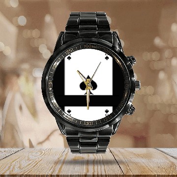 Discover Playing card ace of spades with banner space Calendar Steel Band Watch