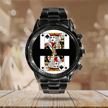 Discover Playing card spades king with banner space Calendar Steel Band Watch