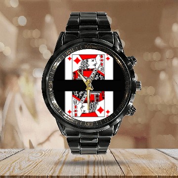 Discover Playing card jack of diamonds with banner space Calendar Steel Band Watch