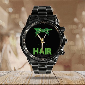 Discover Hairstylist St Patrick's Day Shamrock Messy Bun Calendar Steel Band Watch