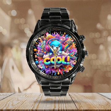 Discover Cosmic Riffs: Splashes of Neon Hues - CooL! Calendar Steel Band Watch