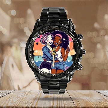 Discover Cute Sapphic Lesbian Whitey Melanin Rainbow Pride Calendar Steel Band Watch