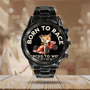 Discover Born To Race Forced To Work Cheetah Calendar Steel Band Watch