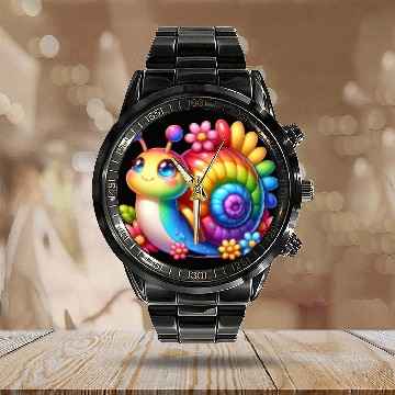 Discover Cool Snail Rainbow Floral Lovers Nature Animal Calendar Steel Band Watch
