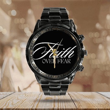 Discover Christian Quote, Faith over Fear Calendar Steel Band Watch