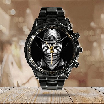 Discover Cowboy Cat Art Calendar Steel Band Watch