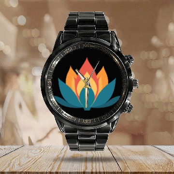 Discover Lotus With Orange Blue Petals Calendar Steel Band Watch