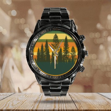 Discover Sunset Forest Nature Outdoors Retro 80s Vibe 2 Calendar Steel Band Watch