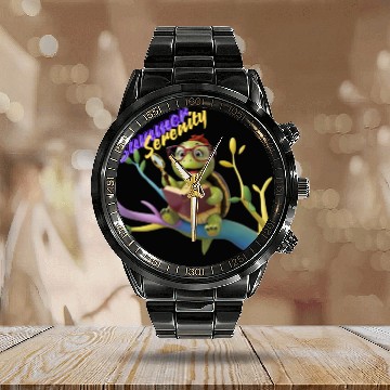 Discover Cute Little Green Sea Turtle on Ocean Calendar Steel Band Watch