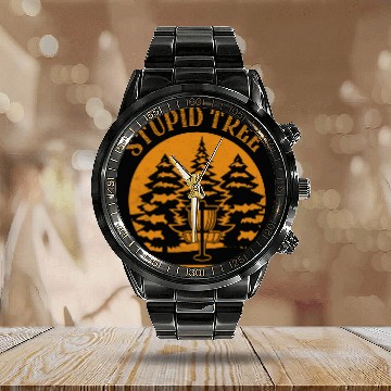 Discover Stupid Tree Disc Golf Frisbee Calendar Steel Band Watch