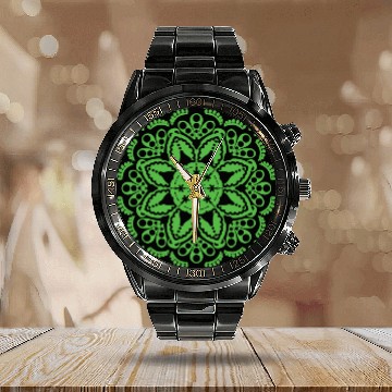 Discover Green floral lace pattern Calendar Steel Band Watch