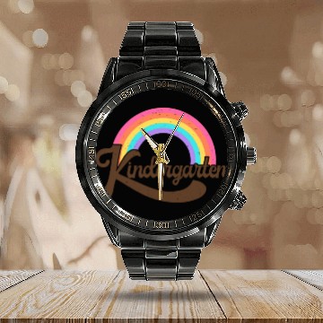 Discover Kindergarten Retro Vintage Rainbow Teacher Appreci Calendar Steel Band Watch
