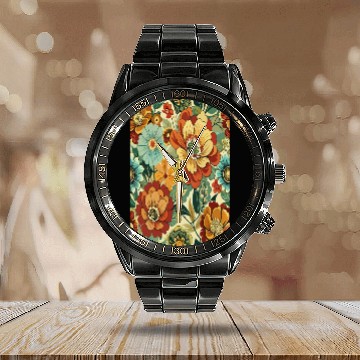 Discover Timeless Blossoms: A Vintage Floral Tapestry Calendar Steel Band Watch