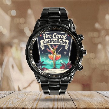 Discover Fire Coral Cocktail Club Calendar Steel Band Watch