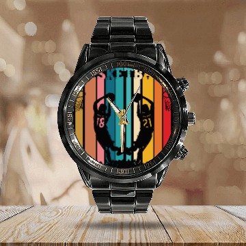 Discover Basketball with sunset Calendar Steel Band Watch