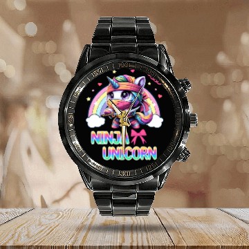 Discover Ninja Unicorn Cute Rainbow Unicorn Fighter Calendar Steel Band Watch