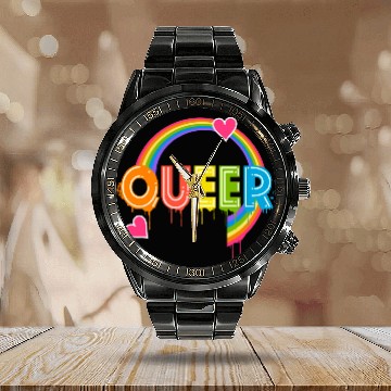 Discover Queer Typo for Pride Month Equal Rights LGBTQ Calendar Steel Band Watch