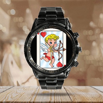 Discover Playing card with cupid Calendar Steel Band Watch