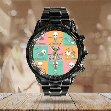 Discover Skeleton - Yoga makes me feel alive Calendar Steel Band Watch