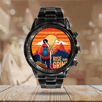Discover Rise and Grind - Sunrise Hustle Motivation Calendar Steel Band Watch