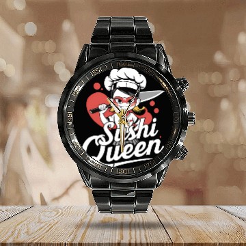 Discover Anime Girl Chef Calendar Steel Band Watch