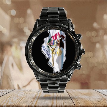 Discover Illinois State Flag in Illinois State Map Calendar Steel Band Watch
