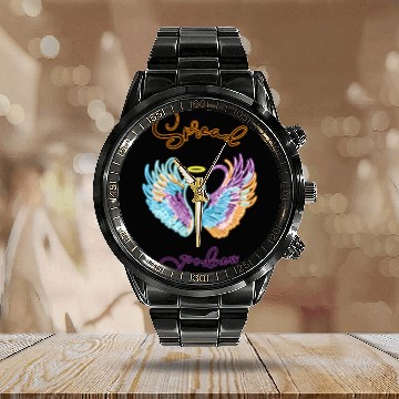 Discover Neon angel wings with helo Calendar Steel Band Watch