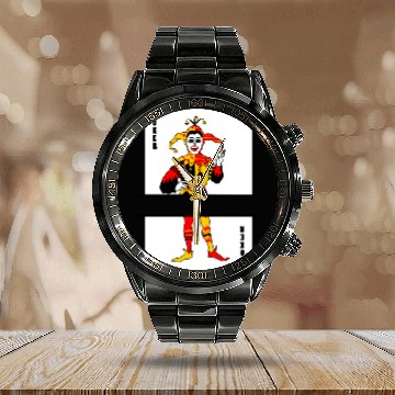 Discover Playing card Joker banner Calendar Steel Band Watch
