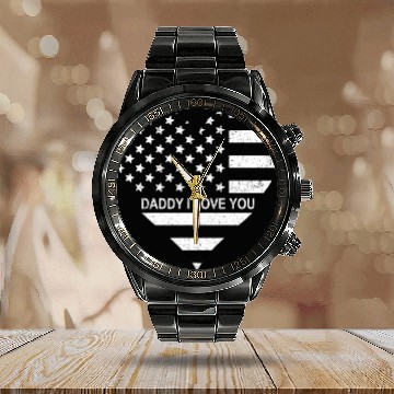 Discover I Love Daddy American Flag Heart Gift Fathers Day Calendar Steel Band Watch