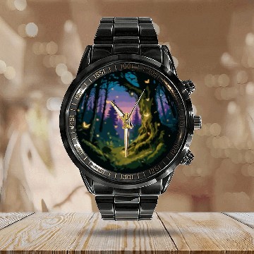 Discover Enchanted Forest: Mystical Twilight Calendar Steel Band Watch