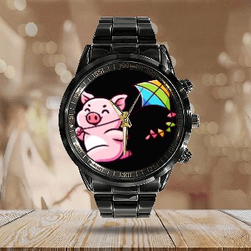 Discover Playful Piglet: Kite-Flying Joy Calendar Steel Band Watch