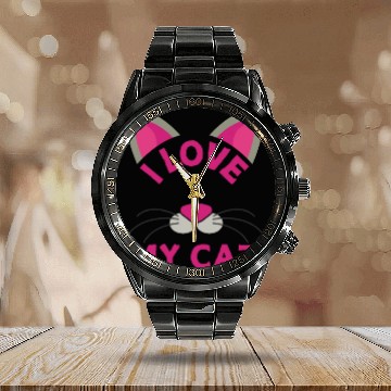 Discover Funny Cat Quote I Love My Cat Cool Cat Calendar Steel Band Watch