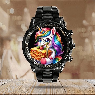 Discover Unicorn Enjoys Italian Lasagna Calendar Steel Band Watch